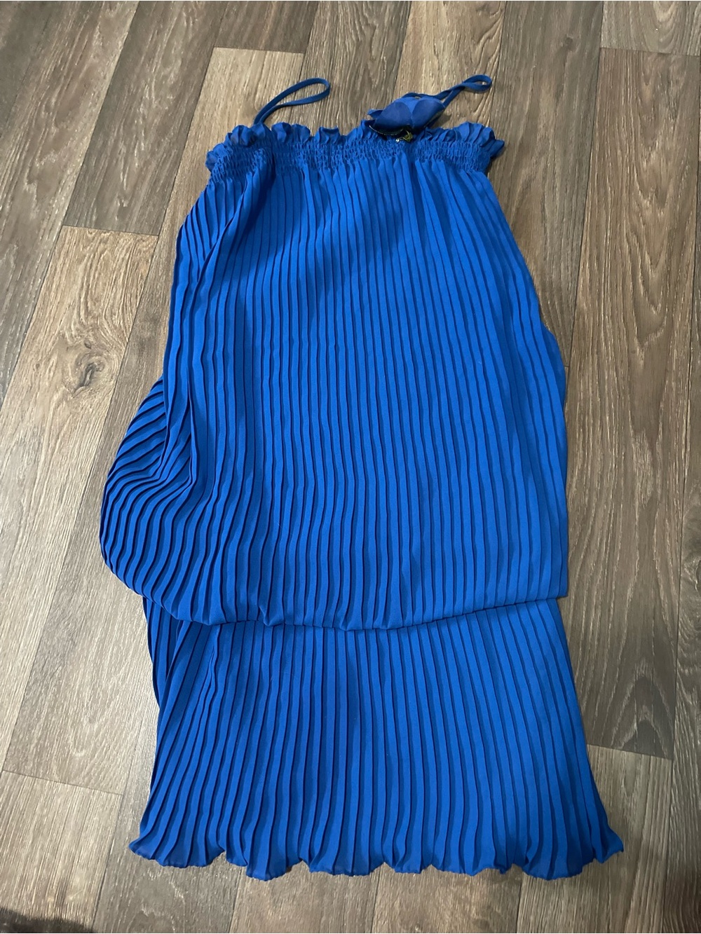 Pleated Electric Blue Midi Dress